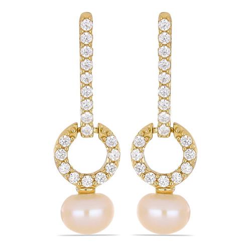 4.46 CT PEACH FRESHWATER PEARL GOLD PLATED STERLING SILVER EARRINGS #VE034207